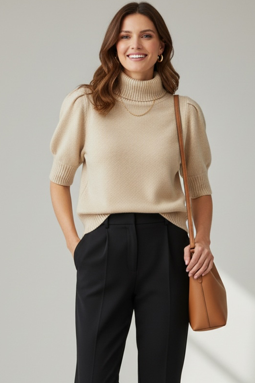 Adam Lippes Organic Cotton Wool Puff Sleeve Turtleneck Sweater Size S